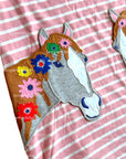 Mini Boden Pink Stripe Horse Appliqué Pockets Tunic Dress