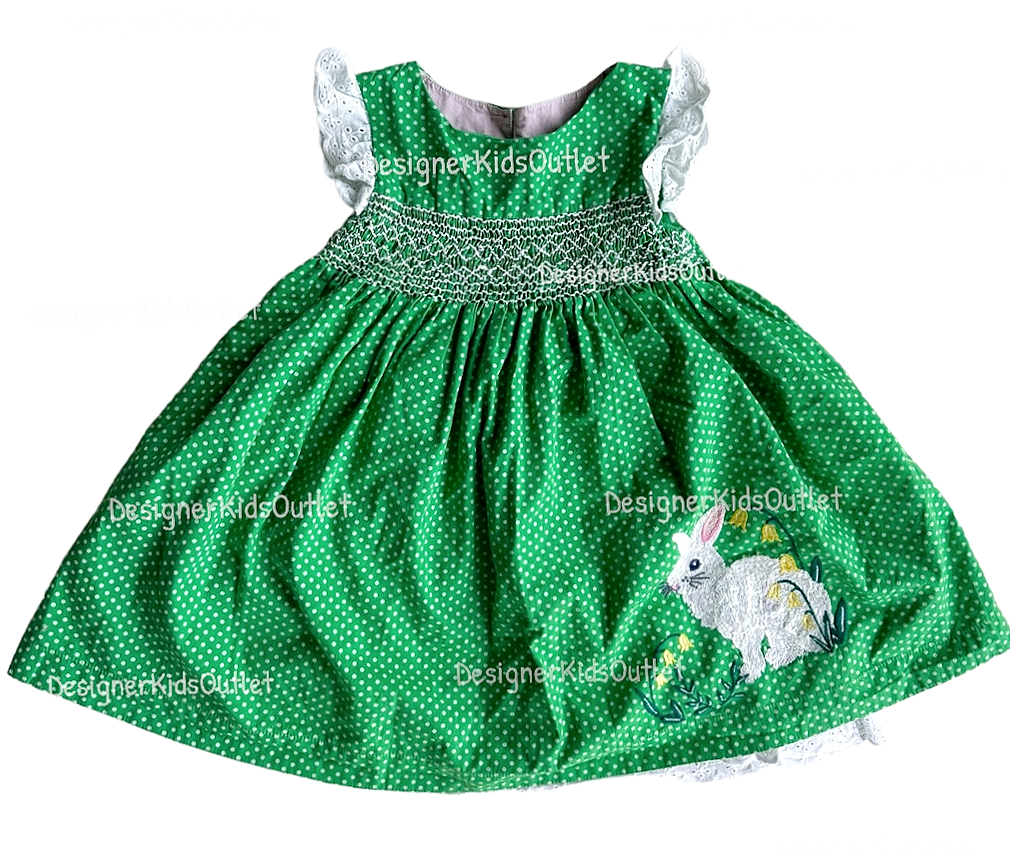 green emerald velvet dress Mini Boden Bunny Rabbit Girls Smocked Green Dress – Designer Kids Outlet