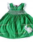 Mini Boden Bunny Rabbit Girls Smocked Green Dress