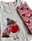 Mini Boden Baby Girls Appliqué Top & Leggings Play Set Boto Pink Robins