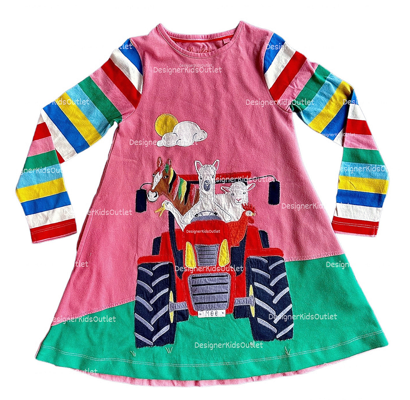 mini boden farm dress Mini Boden Girls Appliqué Dress Bright Petal Pink Farm Animals On Tractor