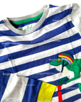 Mini Boden Boys Stripe Animal Appliqué T-shirt College Navy/Ivory Frog Scooter