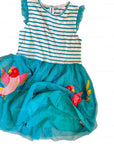 Mini Boden Girls Striped Tropical Parrot Appliqué Cotton Dress