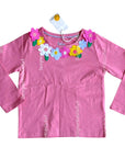 NWT Mini Boden Girl's Flutter T-shirt in Pink Lemonade – with Floral Appliqués
