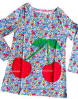 Mini Boden Girls Appliqué Tunic Ditsy Floral Tunic Red Cherry Pockets Shirt