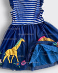 Pre-Loved Mini Boden Tulle Mix Applique Dress Sapphire & Vanilla Stripe