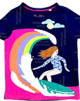 Mini Boden Girls Surfing T-shirt the Spectrum Ocean Rainbow Appliqué Wave