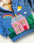 Pre-Loved Mini Boden Baby House Applique Shaggy Lined Hoodie, Elizabethan Blue
