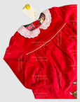 Mini Boden Girls Ruby Ruched Velvet Long-Sleeved Christmas Dress - Holiday Red
