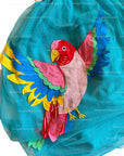 Mini Boden Girls Striped Tropical Parrot Appliqué Cotton Dress
