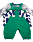 NWT Mini Boden Fun Green Cow Cord Dungaree Overall Set - Cow Appliqué