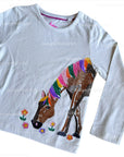 Mini Boden Superstitch Animal Horse Rainbow Flowers Embroidered T-Shirt