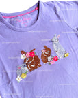 Mini Boden Super stitch Top Purple Embroidered Lavender Flower And Bunnies