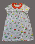 Mini Boden Girls Printed Jersey Collared Dress Multi Bunny Stripe With Flowers
