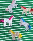 Mini Boden Girls T-Shirt in Highland Green Stripe With Appliqué Ivory Horse