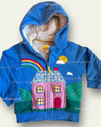 Pre-Loved Mini Boden Baby House Applique Shaggy Lined Hoodie, Elizabethan Blue