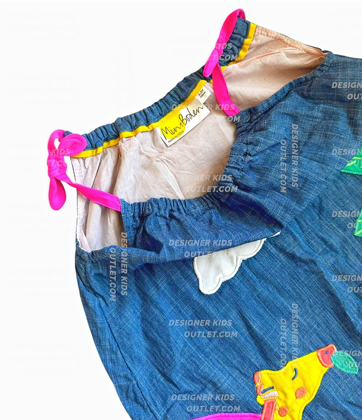 Mini Boden Girls Appliqué Chambray Giraffe Denim Dress