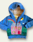 Pre-Loved Mini Boden Baby House Applique Shaggy Lined Hoodie, Elizabethan Blue