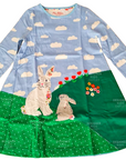 Mini Boden Girls Ice Blue Bunny Large Appliqué Jersey Dress