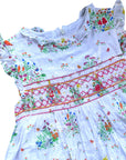 NWOT Mini Boden Smock Dress - White Pink Smocked Bunny Floral Mushroom Print