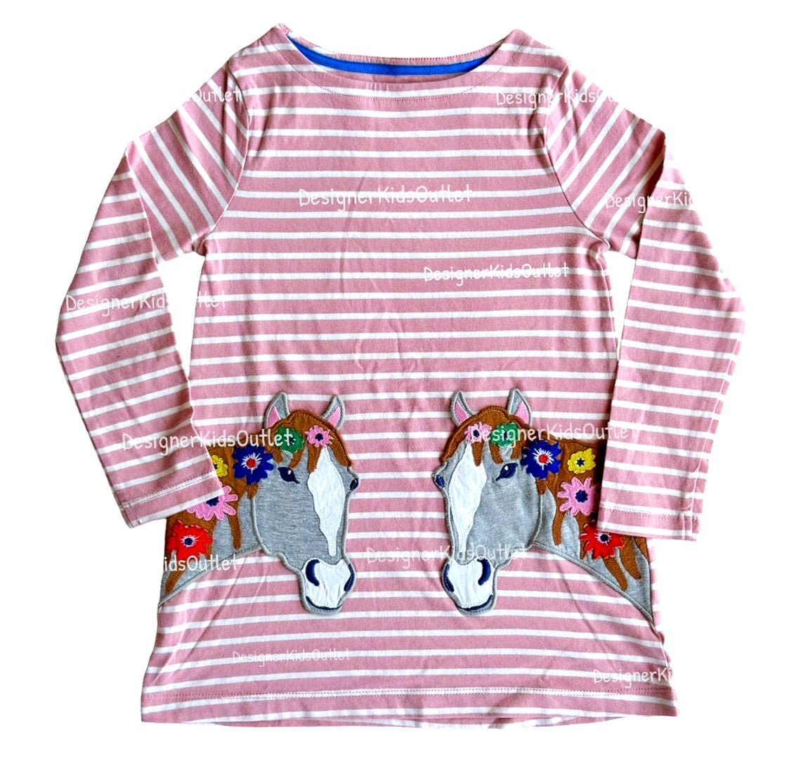 mini boden applique dress Mini Boden Kids' Appliqué Pocket Horse Tunic, Pink/Ivory