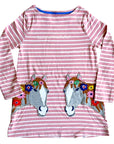 Mini Boden Pink Stripe Horse Appliqué Pockets Tunic Dress