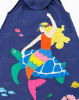 Mini Boden Girls Appliqué Mermaid Tank Dress With Ruffles & Navy Sea Turtles