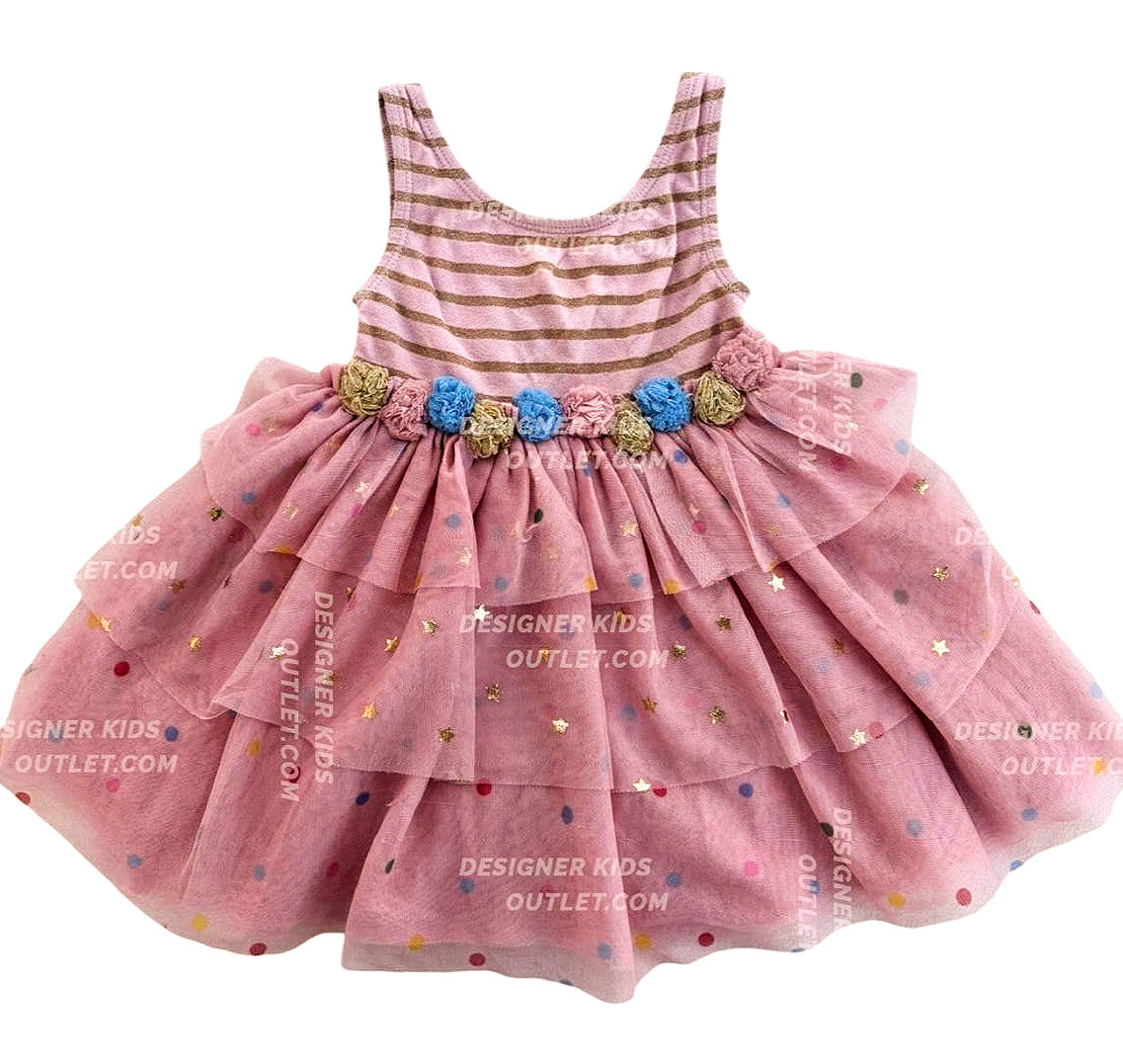 mini boden ruffle dress Mini Boden Twinkling Tulle Dress With Pompoms & Soft Pink Sparkling St –  Designer Kids Outlet
