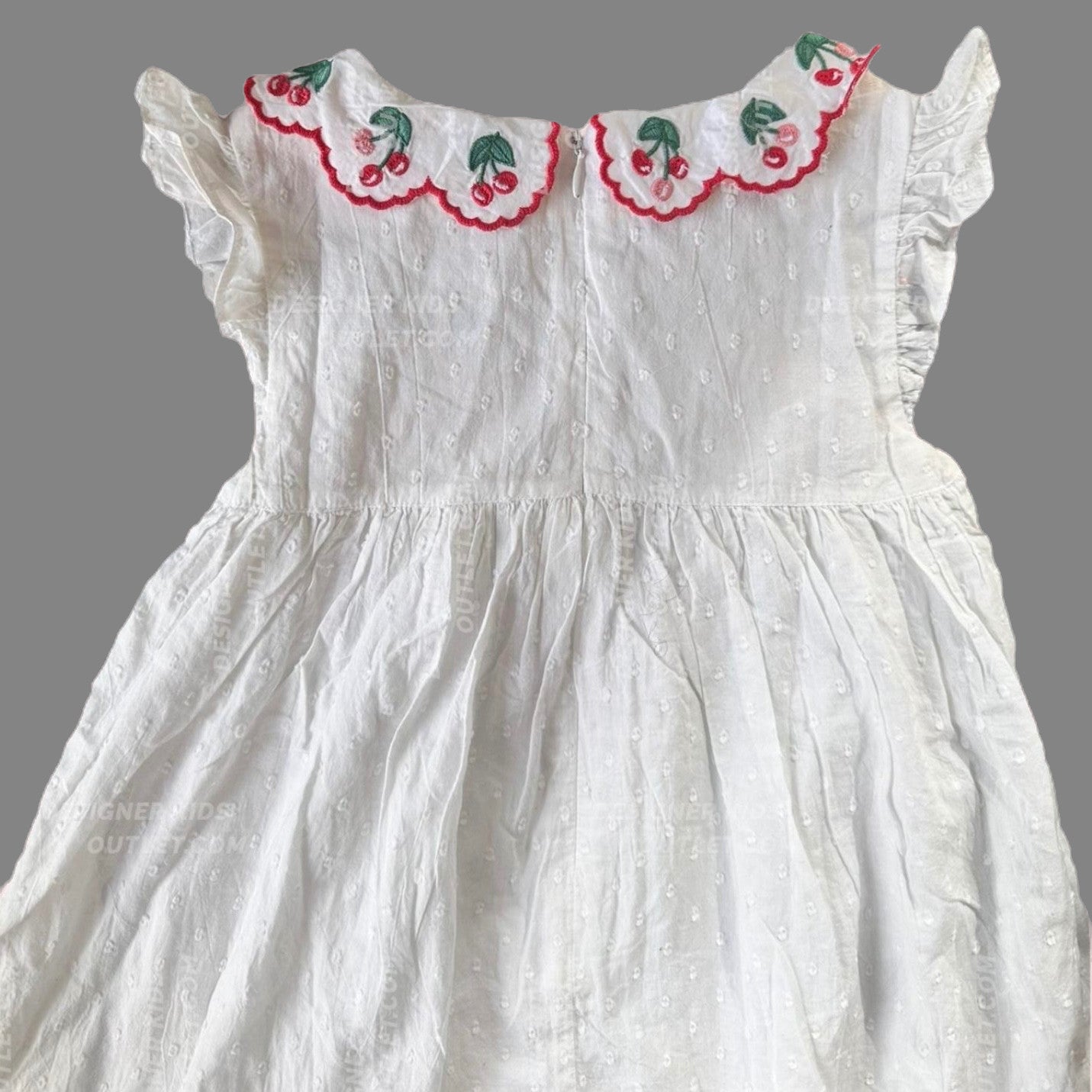 mini boden cherry dress EUC HTF Mini Boden Girls 7/8 Cherry Smocked Lined Flutter Sleeve Dress  White and