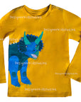 Joules Boys Jack Long Sleeve Applique T-shirt Dino Yellow