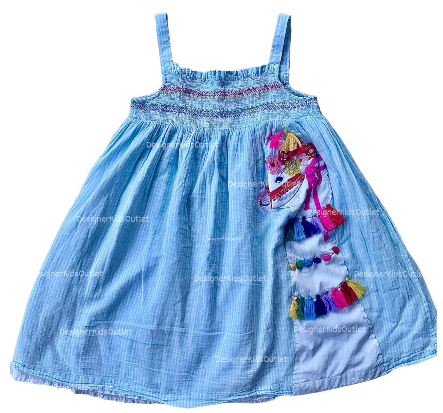 Pre-Loved Mini Boden Smocked Sun Dress Georgian Blue/Ivory Llama – Designer  Kids Outlet