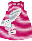 Mini Boden Girls Harry Potter Stripy Appliqué Hedwig Owl Dress Pink Sorbet/Ivory