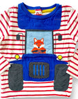 Mini Boden Baby Boy Fox Riding Tractor Vehicle Appliqué Long Sleeve T-Shirt - Red & White Stripes