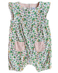 De-Labeled Mini Boden Baby Floral Romper with Striped Pockets