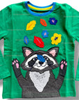 Mini Boden Boys Front & Back Appliqué T-shirt - Highland Green Raccoon