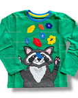Mini Boden Boys Front & Back Appliqué T-shirt - Highland Green Raccoon