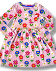 Mini Boden Girls Long Sleeve Jersey Dress with Smiley Flowers – Winsome Pink