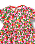 Mini Boden Girls Strawberry Print Jersey Dress Peter Pan Collar – Cosmos Pink
