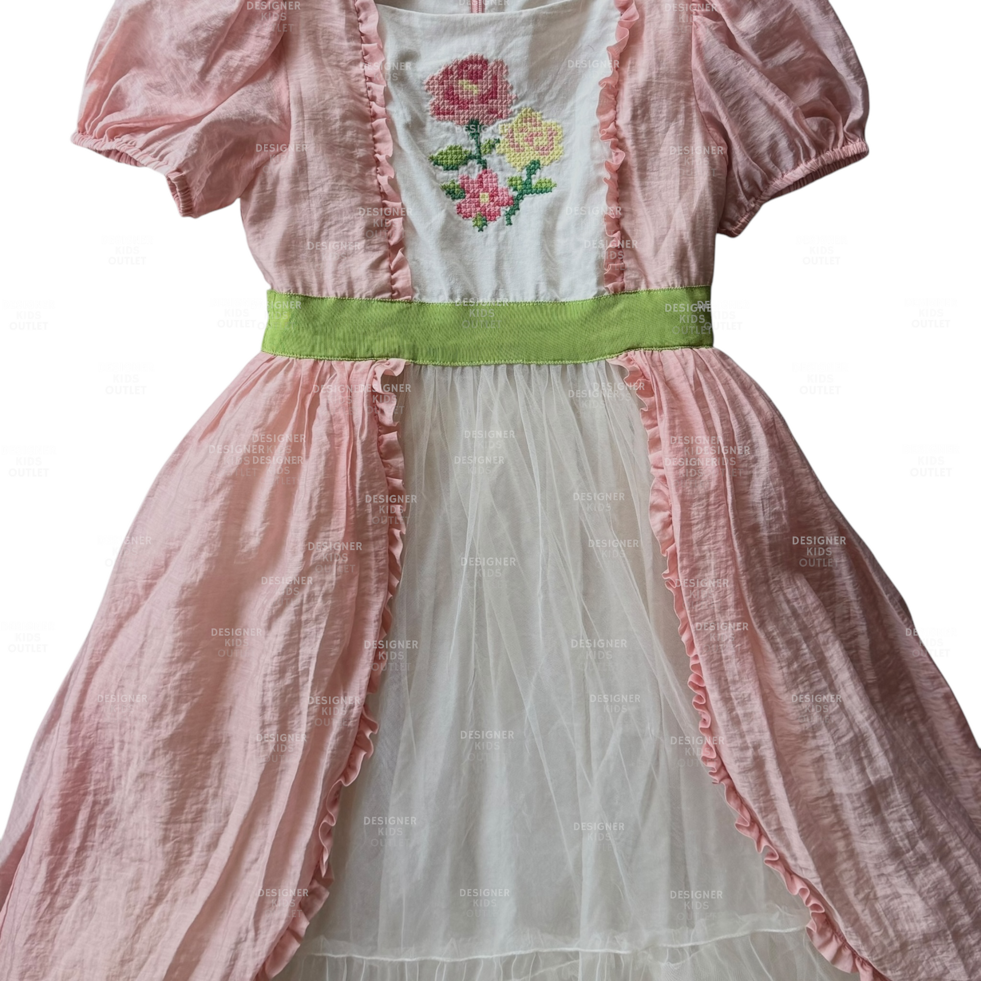 Mini Boden Girls Embroidered Rose Puff Sleeve Tulle Dress