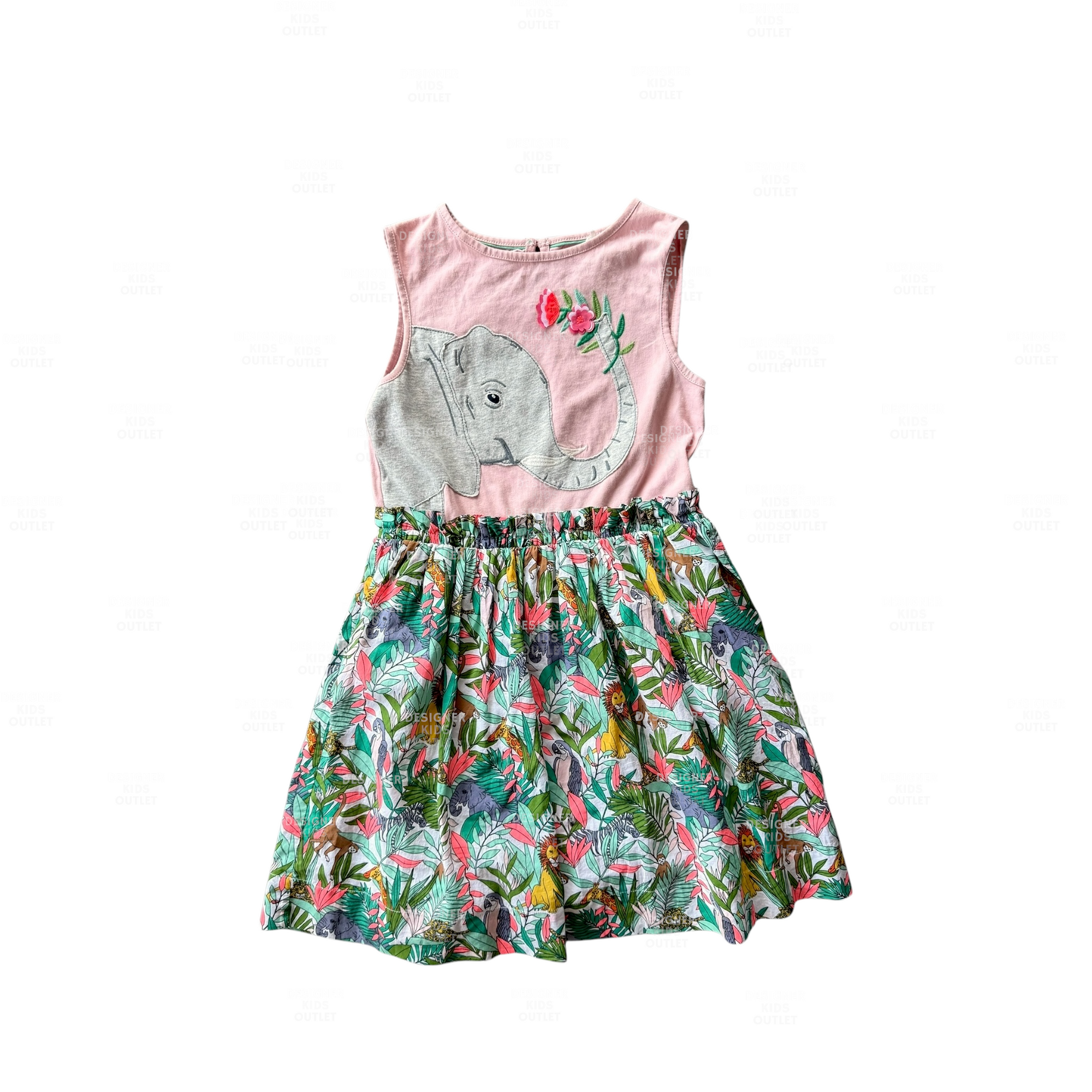 Mini Boden Girls Jungle Safari Elephant Cotton Dress