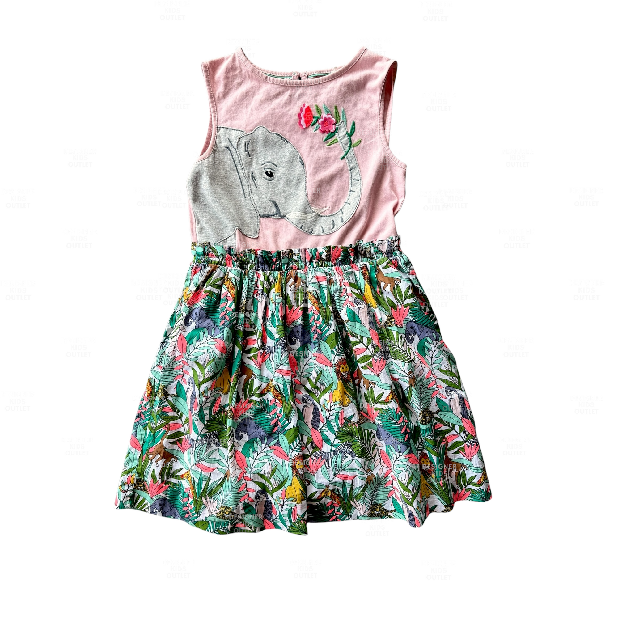Mini Boden Girls Jungle Safari Elephant Cotton Dress