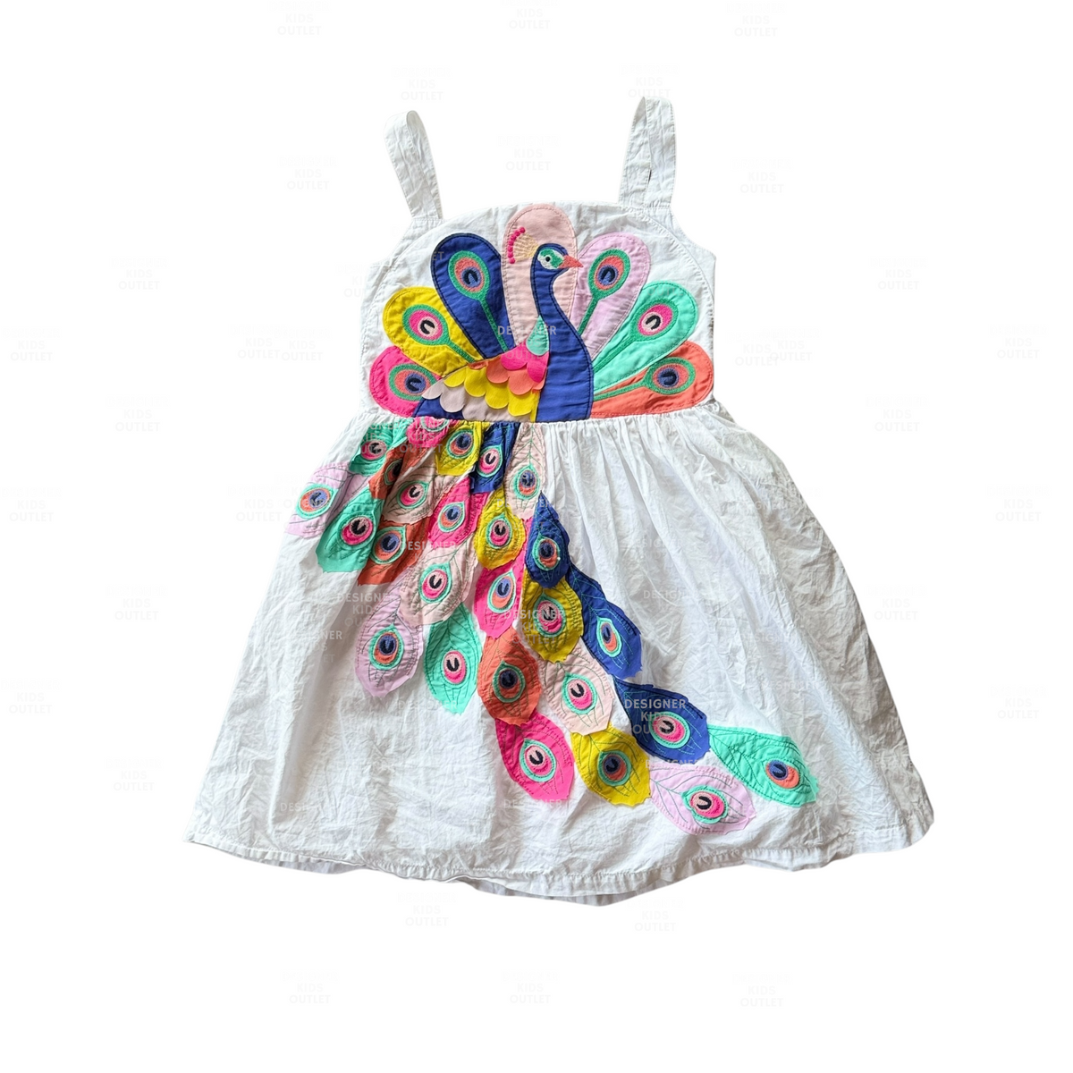 Mini Boden Girls Peacock Appliqué Party Dress