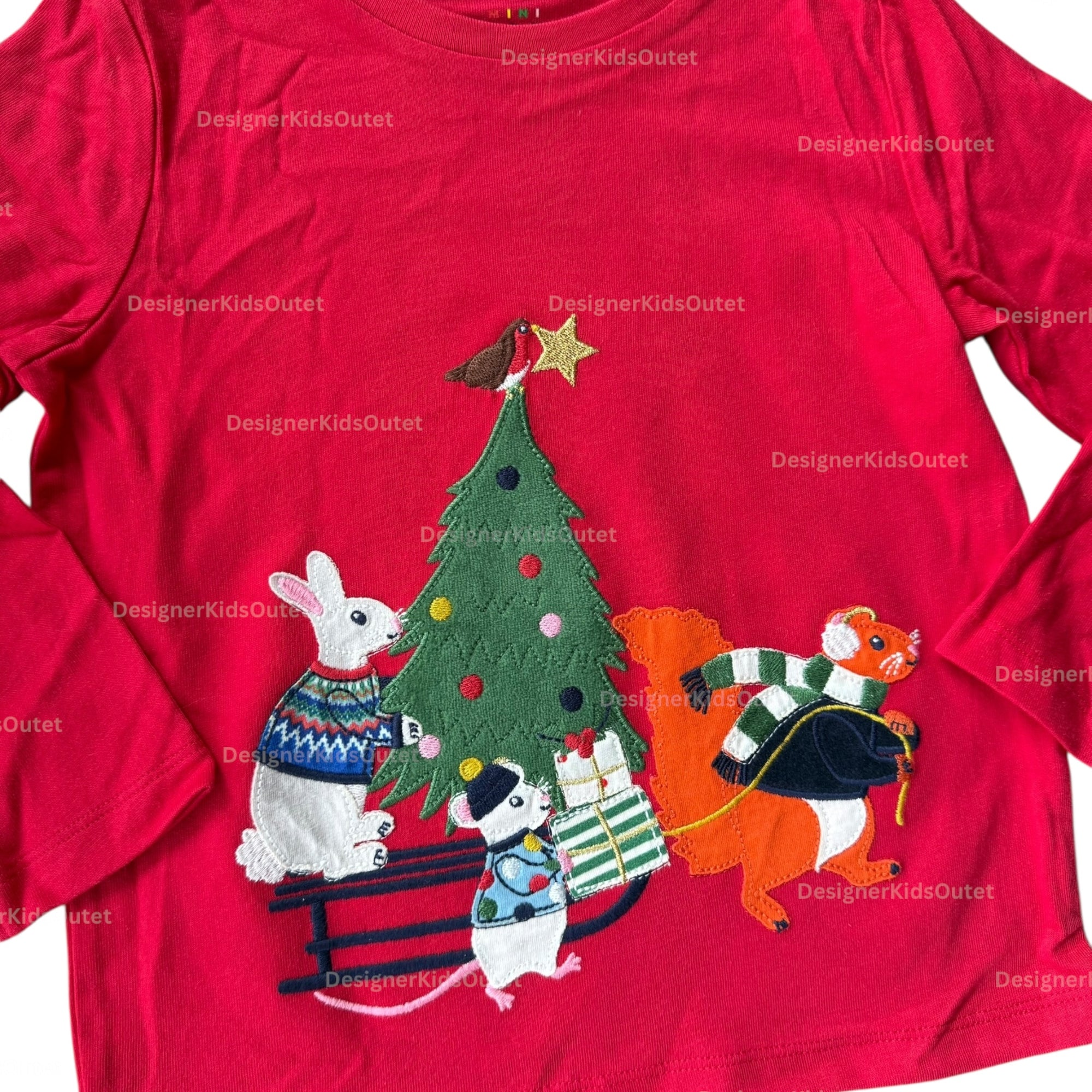 Mini Boden Girls Holiday Appliqué Long Sleeve Shirt - Christmas Red