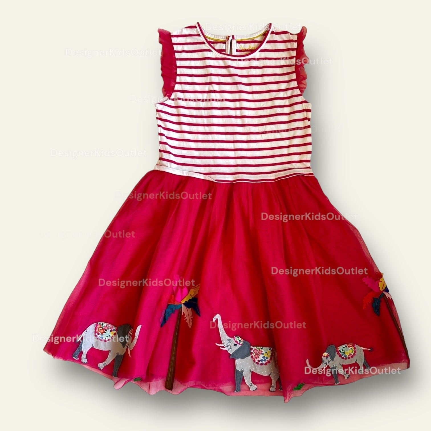 mini boden elephant dress Ruffle Neck Trim Dress - Highland Green Elephants