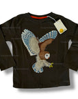 Mini Boden Boys Owl Appliqué Long Sleeve Tee – Dark Olive