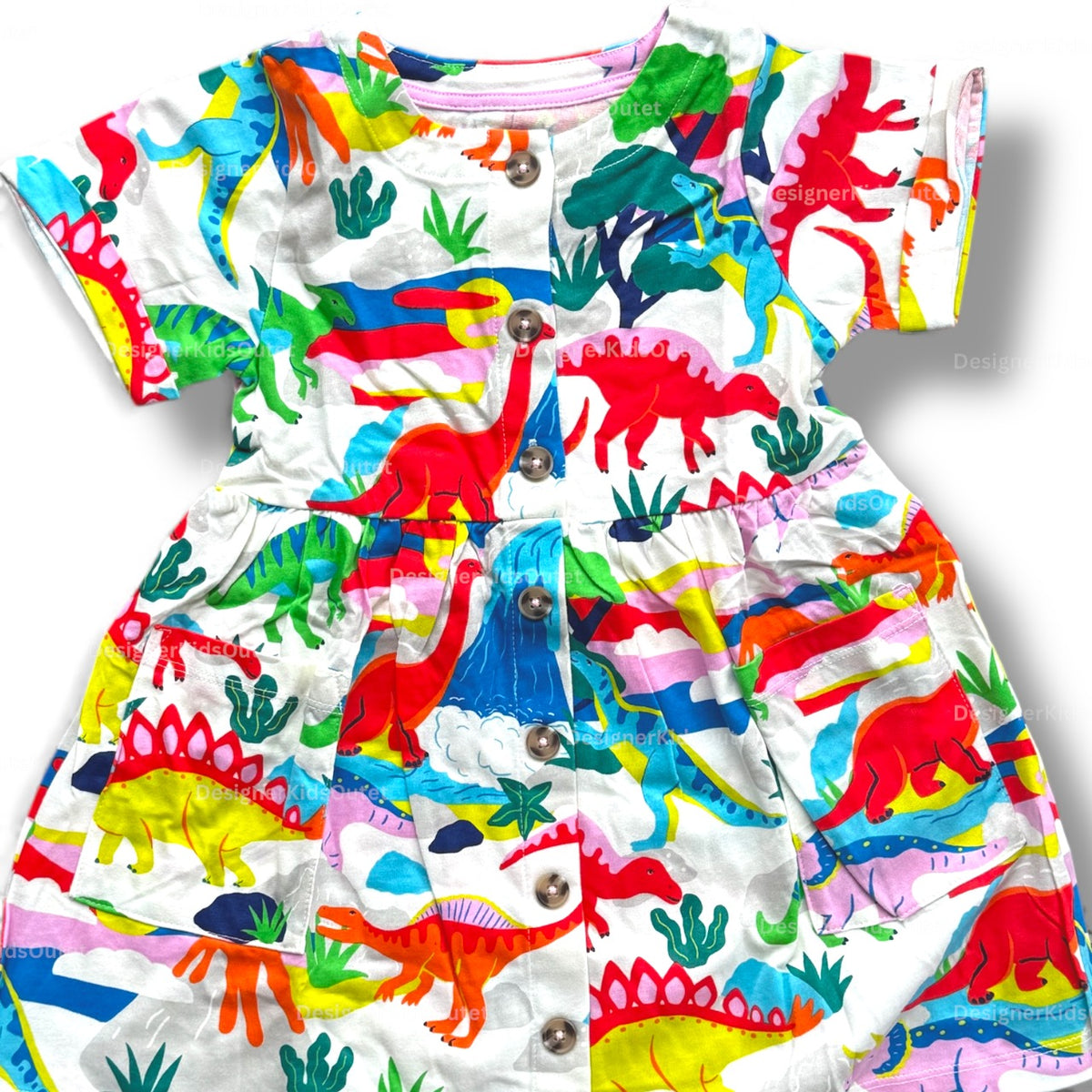 Mini Boden Kids' Print Jersey Button-Up Dress in Ivory Dinosaur Sunset at Nordstrom, Size 4-5Y