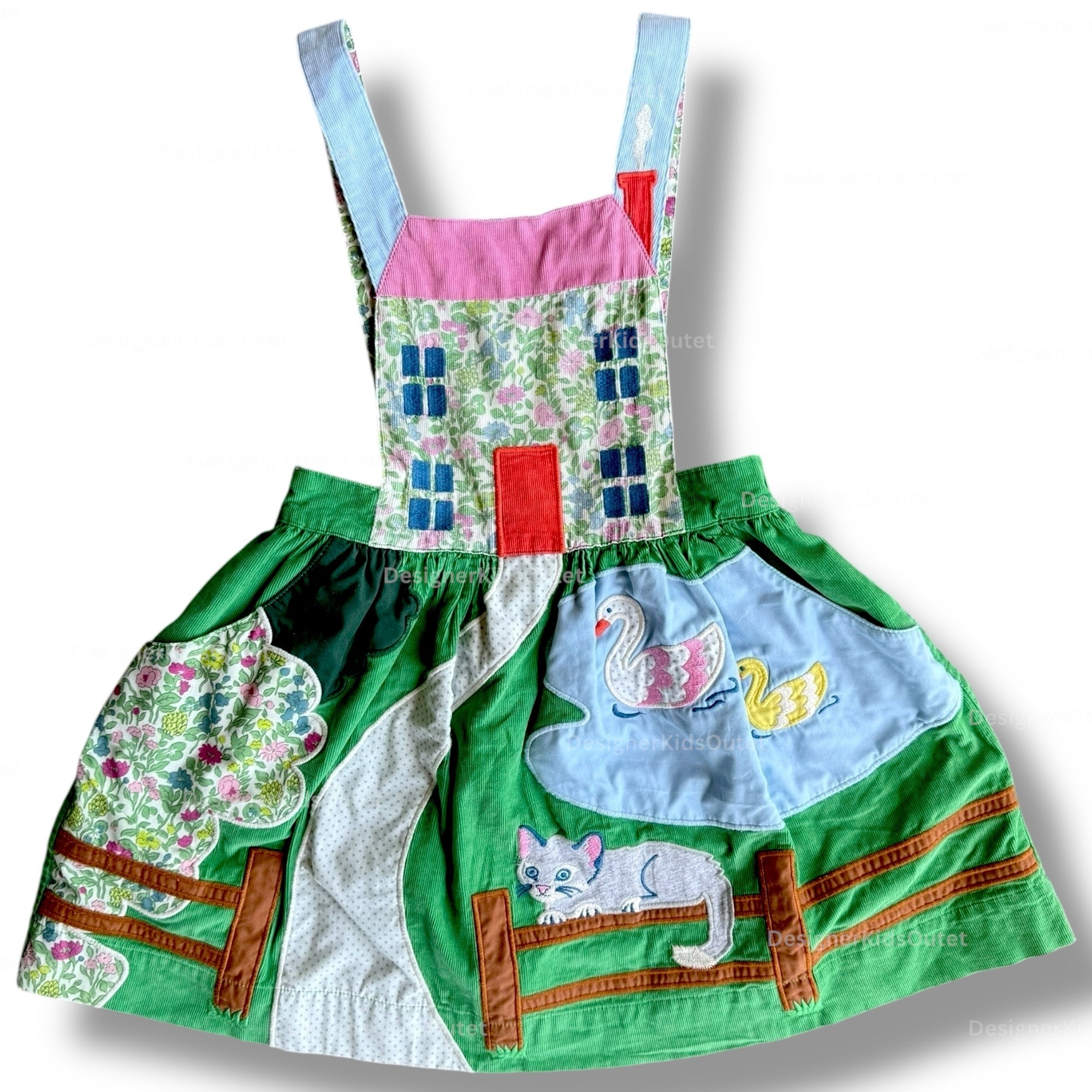 Girls Pinafore Dress Iguana Green | Nature Pond Scene Dress | Mini Boden Designer Kids Outlet Girls Pinafore Dress Iguana Green | Nature Pond Scene Dress | Mini Boden Designer Kids Outlet