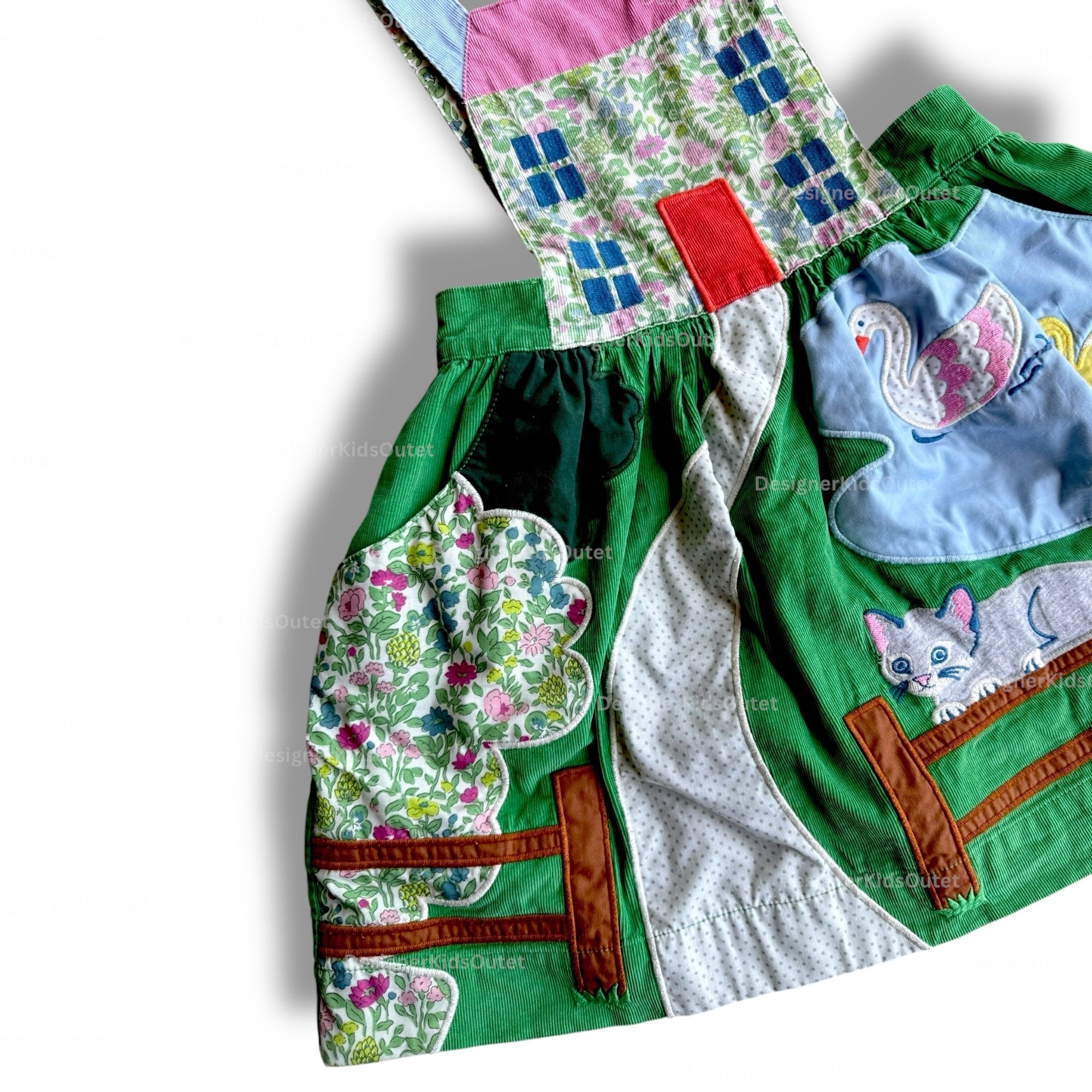Girls Pinafore Dress Iguana Green | Nature Pond Scene Dress