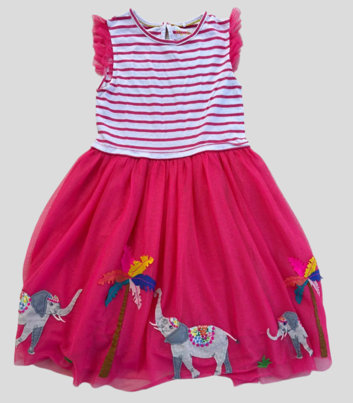 mini boden striped dress Mini Boden Girls Blue & White Striped Sleeveless Dress Summer Yellow Trim 4 5
