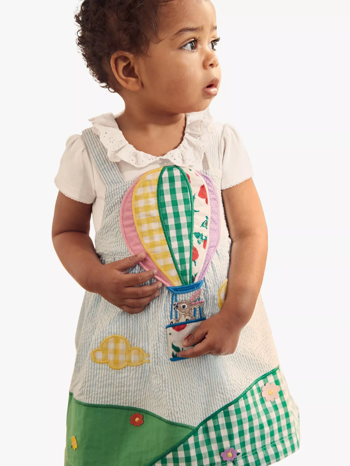 New! Mini Boden Hot Air Balloon Pinnie Pinafore in Blue – Designer Kids  Outlet